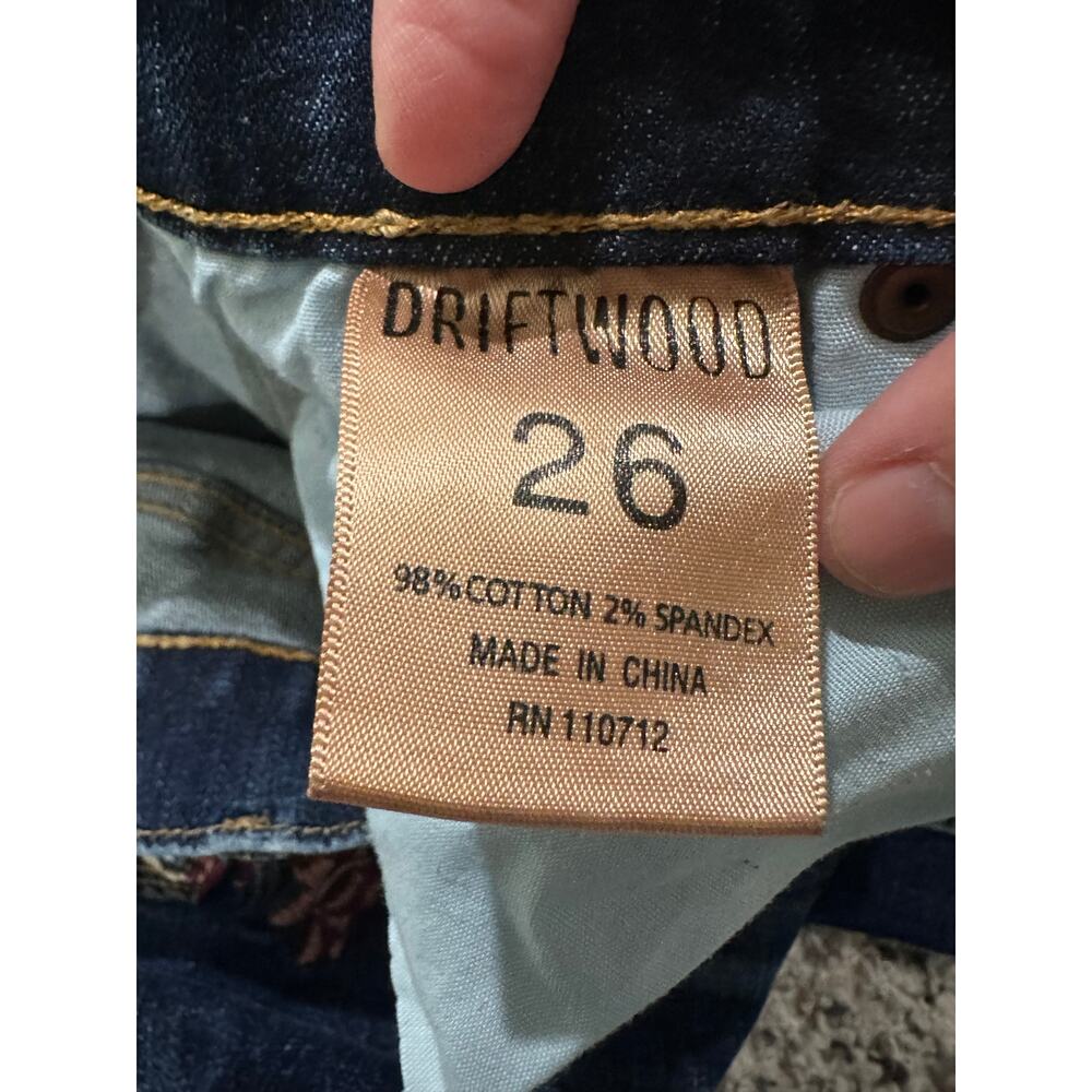 Driftwood Farrah Floral Embroidered Flare Jeans Dark Wash Boho 70s Retro Size 26 - Picture 4 of 11